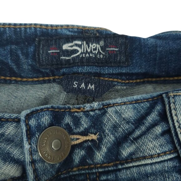 Silver Jeans Sam Boyfriend Sz 30 x 25 Mid Rise Stretch Distressed Crop Med Wash - Picture 3 of 12